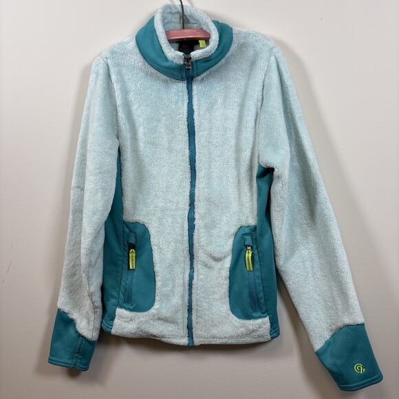Champion Fuzzy Fleece Full Zip Jacket Teal Contrast Softshell Pockets 10-12 (L) - Picture 1 of 11